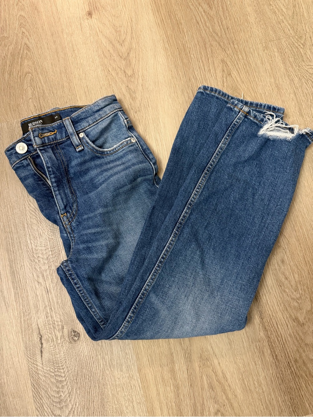 Hudson Jeans Men's Medium Blue Slim Straight Jeans with Frayed Hem